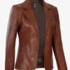 Women's Two Button Cognac Leather Blazer product image