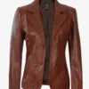 Women's Two Button Cognac Leather Blazer product image