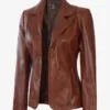 Women's Two Button Cognac Leather Blazer product image