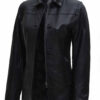 Womens Black 3/4 Length Real Leather Car Coat product image