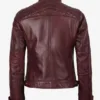 Johnson Women's Burgundy Quilted Cafe Racer Leather Jacket product image