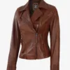 Ramsey Women's Cognac Brown Asymmetrical Leather Jacket product image