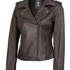Kirsten Purple Brown Leather Biker Style Jacket Womens product image