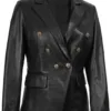 Kim Women's Black Double Breasted Leather Blazer product image