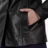 Womens Black Leather Blazer with Three Button product image