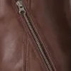 Womens Cognac Brown Cafe Racer Leather Jacket - Padded Shoulders Womens Cognac Brown Cafe Racer Leather Jacket - Padded Shoulders product image