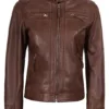Johnson Women's Cognac Brown Cafe Racer Leather Jacket product image