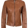 Amy Womens Cafe Racer Tan Brown Real Leather Jacket Amy Womens Cafe Racer Tan Brown Real Leather Jacket product image