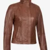 Acerra Womens Cognac Brown Biker Style Real Leather Jacket product image