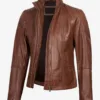 Acerra Womens Cognac Brown Biker Style Real Leather Jacket product image