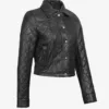 Womens Quilted Black Cropped Leather Jacket product image