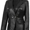 Kim Women's Black Double Breasted Leather Blazer product image