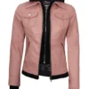 Tralee Women's Pink Leather Biker Style Jacket with Hood Tralee Women's Pink Leather Biker Style Jacket with Hood product image