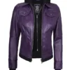 Women's Purple Leather Jacket with Removable Hood product image