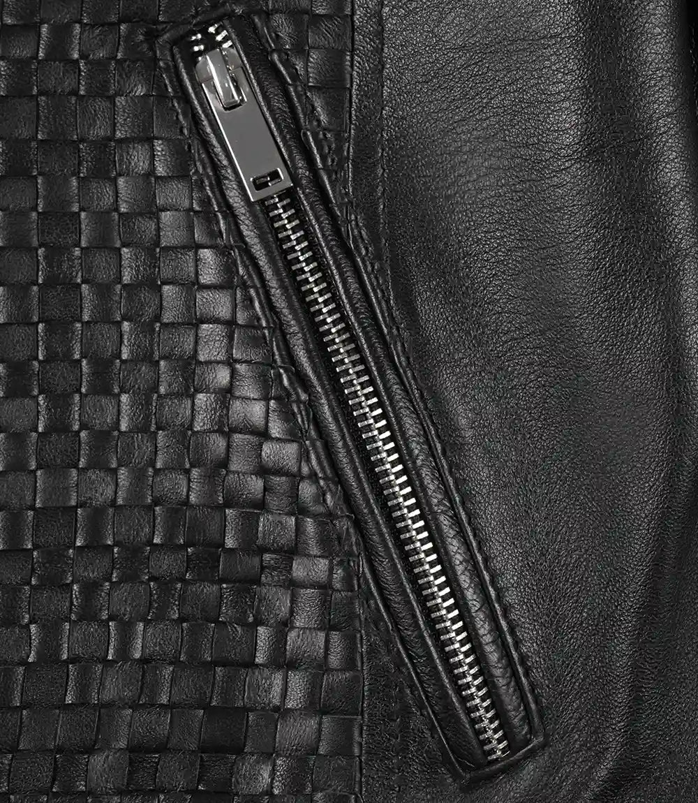 Women's Black Textured Cafe Racer Leather Jacket Women's Black Textured Cafe Racer Leather Jacket product image