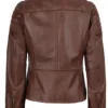 Womens Cognac Brown Cafe Racer Leather Jacket - Padded Shoulders Womens Cognac Brown Cafe Racer Leather Jacket - Padded Shoulders product image