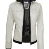 Womens Off White Biker Style Leather Jacket with Hood Womens Off White Biker Style Leather Jacket with Hood product image