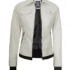 Womens Off White Biker Style Leather Jacket with Hood Womens Off White Biker Style Leather Jacket with Hood product image
