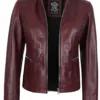 Women's Burgundy Cafe Racer Leather Jacket Women's Burgundy Cafe Racer Leather Jacket product image