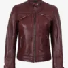 Johnson Women's Burgundy Quilted Cafe Racer Leather Jacket product image
