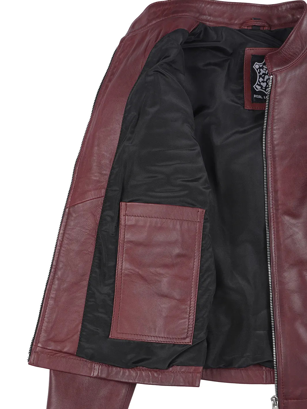 Women's Burgundy Cafe Racer Leather Jacket Women's Burgundy Cafe Racer Leather Jacket product image