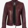 Johnson Women's Burgundy Quilted Cafe Racer Leather Jacket product image