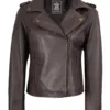 Kirsten Purple Brown Leather Biker Style Jacket Womens product image