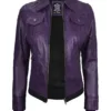 Women's Purple Leather Jacket with Removable Hood product image