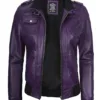 Women's Purple Real Leather Jacket with Removable Hood product image