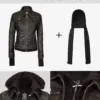 Tralee Women Dark Brown Bomber Leather Jacket With Removable Hood Tralee Women Dark Brown Bomber Leather Jacket With Removable Hood product image
