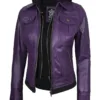 Women's Purple Leather Jacket with Removable Hood product image