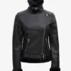 Agnes Womens Black Asymmetrical Leather Shearling Jacket product image