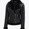 Agnes Womens Black Asymmetrical Leather Shearling Jacket product image