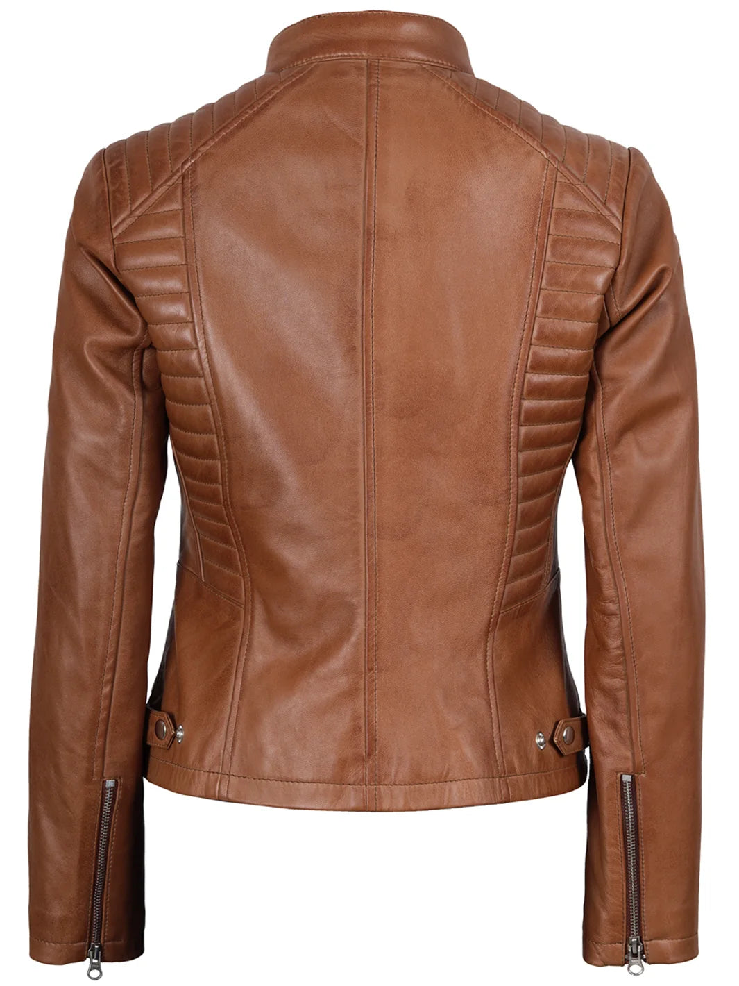 Rachel Womens Tan Cafe Racer Leather Jacket Rachel Womens Tan Cafe Racer Leather Jacket product image
