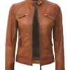 Women's Cafe Racer Tan Brown Leather Jacket Women's Cafe Racer Tan Brown Leather Jacket product image
