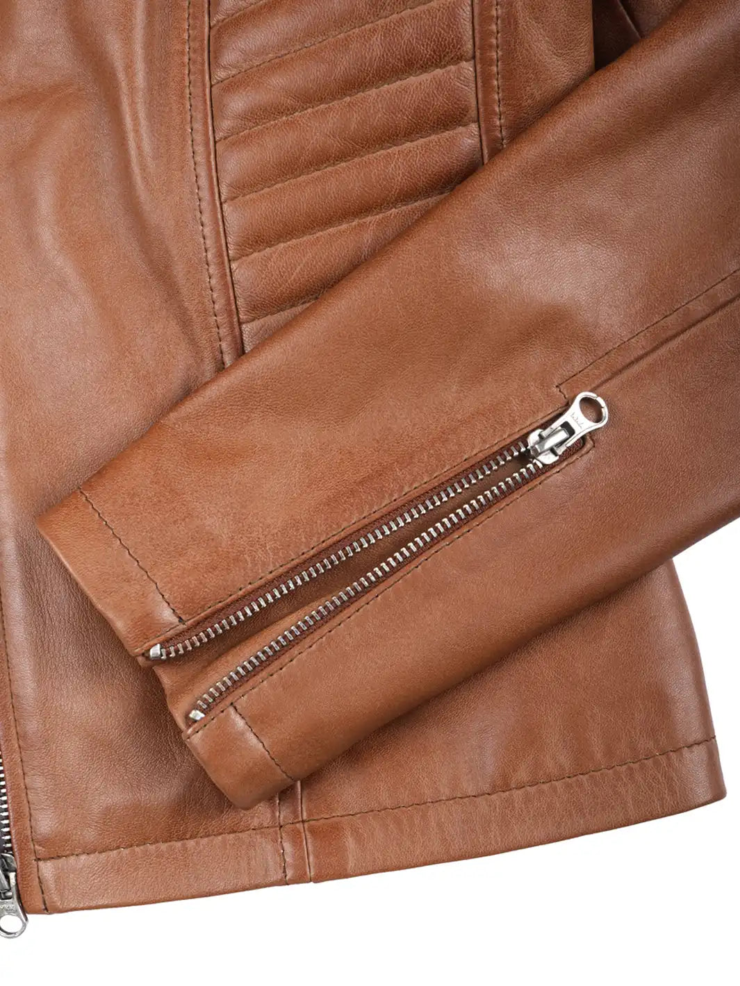 Rachel Womens Tan Cafe Racer Leather Jacket Rachel Womens Tan Cafe Racer Leather Jacket product image