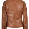 Womens Tan Brown Cafe Racer Leather Jacket product image