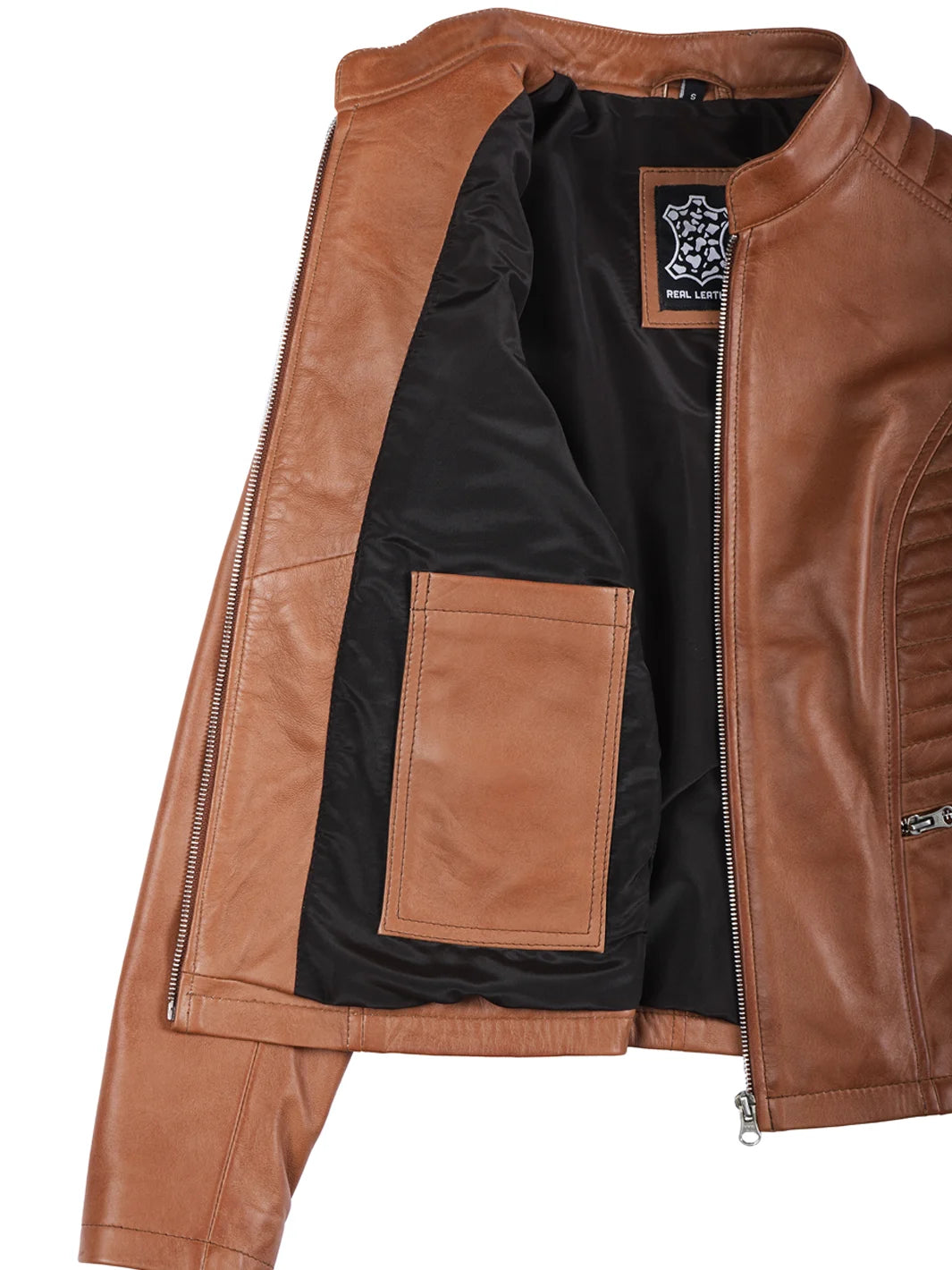 Rachel Womens Tan Cafe Racer Leather Jacket Rachel Womens Tan Cafe Racer Leather Jacket product image
