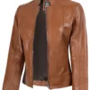 Amy Womens Cafe Racer Tan Brown Real Leather Jacket product image