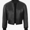 Julee Womens Black Snap Button Cropped Leather Bomber Jacket product image
