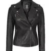 Womens Black Leather Biker Jacket With Removable Hood product image