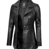Womens Black Leather Blazer with Three Button product image
