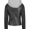 Womens Black Leather Biker Jacket With Removable Hood product image