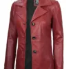 Women's Red Real Leather Blazer Jacket product image