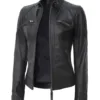 Johnson Tall Women Black Cafe Racer Leather Jacket product image