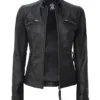 Johnson Tall Women Black Cafe Racer Leather Jacket product image