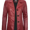 Women's Red Real Leather Blazer Jacket product image