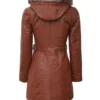 Women's Hooded Brown Leather Long Shearling Coats product image